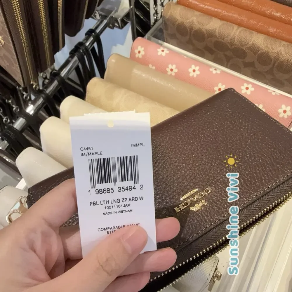 NWT Coach Long Zip Around Wallet Leather C4451, IM/MAPLE